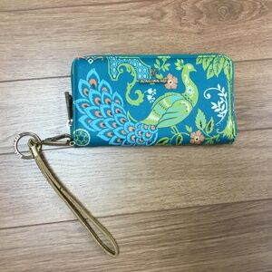 Spartina 449 Peacock Manor Zip Wallet — Oh So Witty — Leather/Canvas Wristlet
